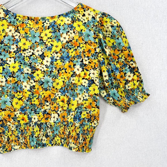 L SPACE Shine On Top Womens XS Yellow Daisy Diamond Floral Short Sleeve Cropped - Picture 7 of 13